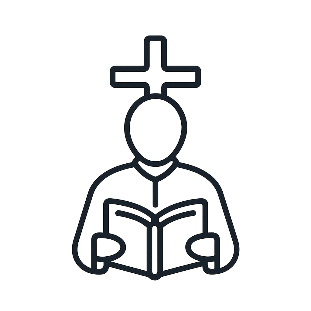 "A dark gray outline of a person reading a large book. The person is headless and has large arms and a book that is open t...